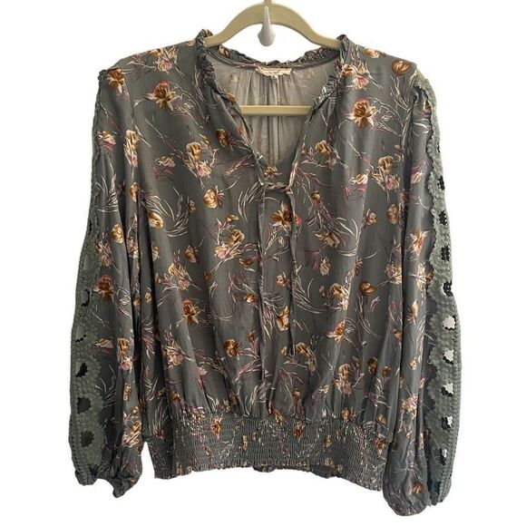 Easel Green Floral Artsy Long Sleeve Boho Peasant Top Women’s Size Small 4 6 - Picture 3 of 7
